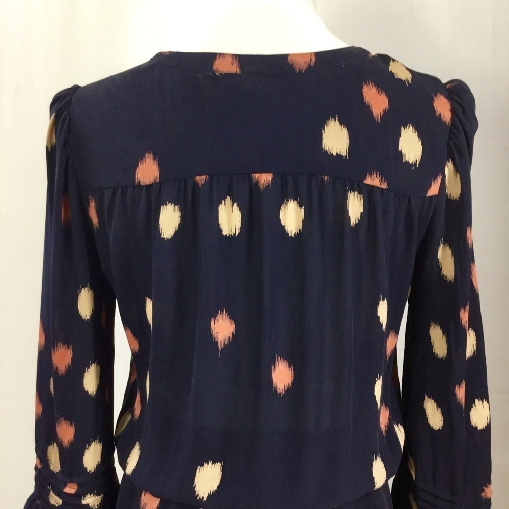Parker Long Bell Sleeve Button Bodice Silk Navy Mini Dress size Small - Picture 10 of 16